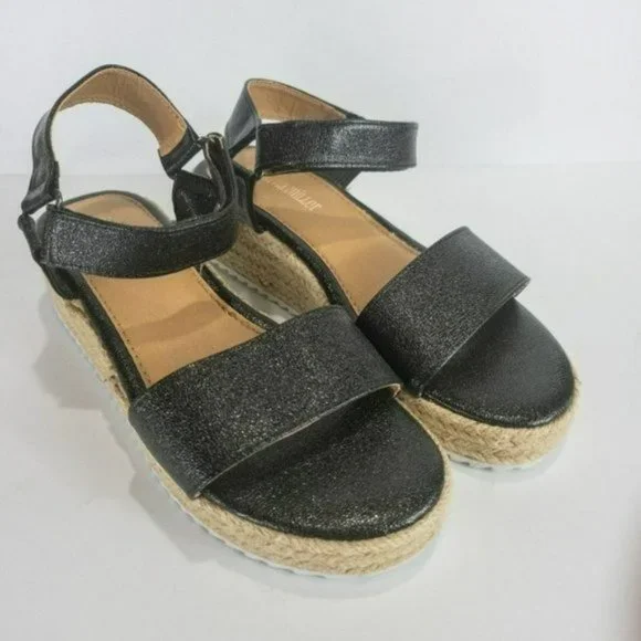 Olivia Miller Together Forever Espadrille Platform Sandals Black -6 - Picture 3 of 4